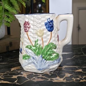 Vintage Tulip Creamer Pitcher 4.5" Basketweave Ceramic Made in Japan